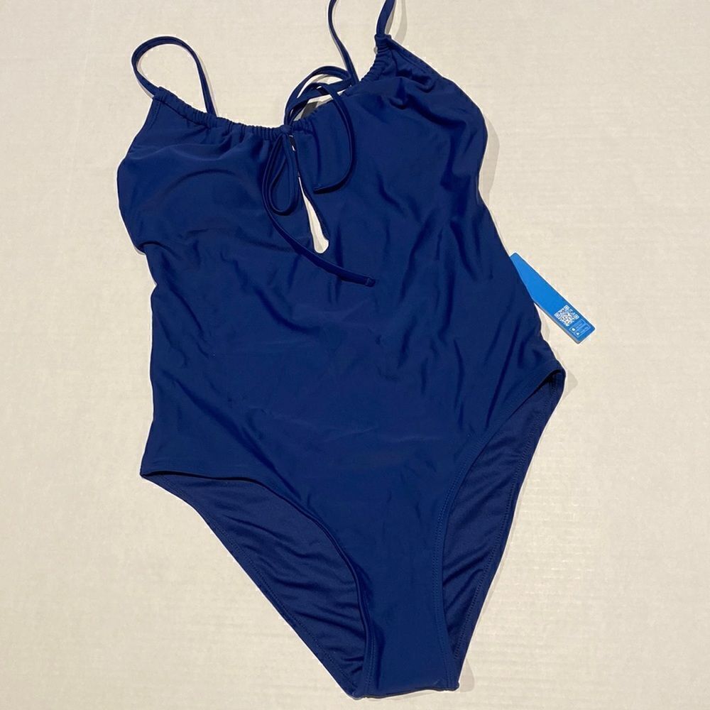 Blue keyhole front with drawstring neckline size medium one piece by cupshe